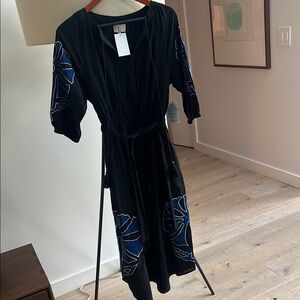 Ciebon black dress with floral blue embroidery - NWT